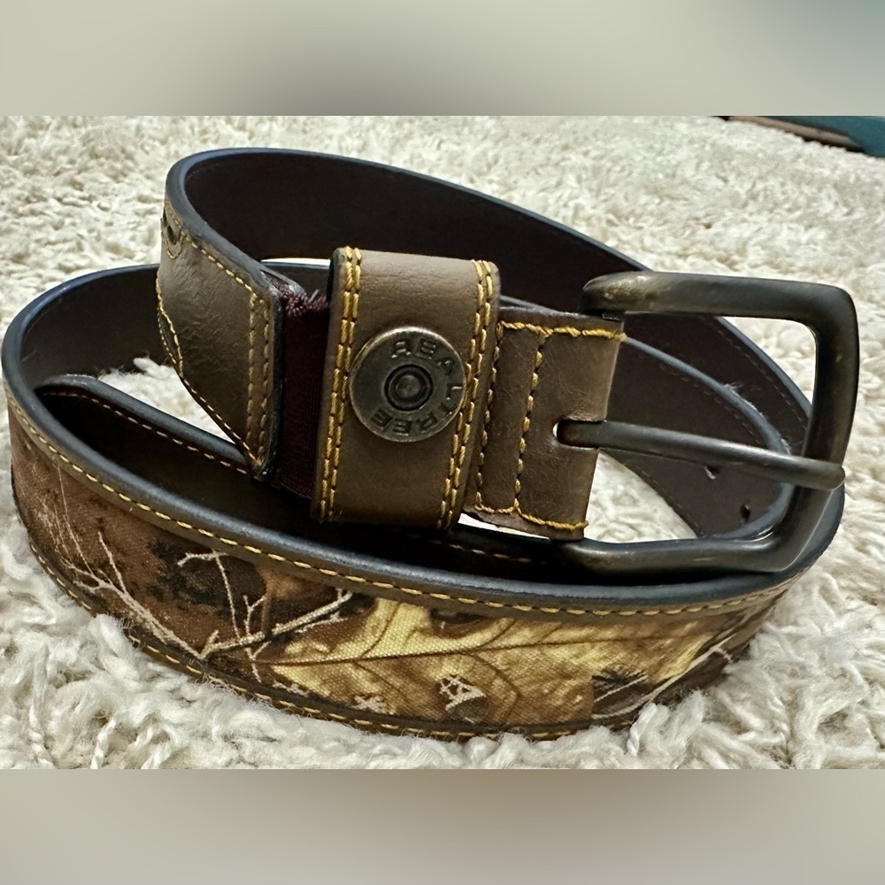 RealTree Brown Camouflage Leather Belt size 2x 46-48 (1st notch to last 44-50”)